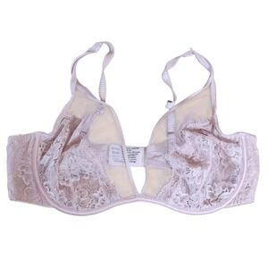 Soma Breathtaking Unlined Plunge Bra 38DD  Pale Pink Lace Underwire